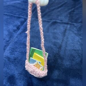 Charming Pink Knit Toy Bag for Kids